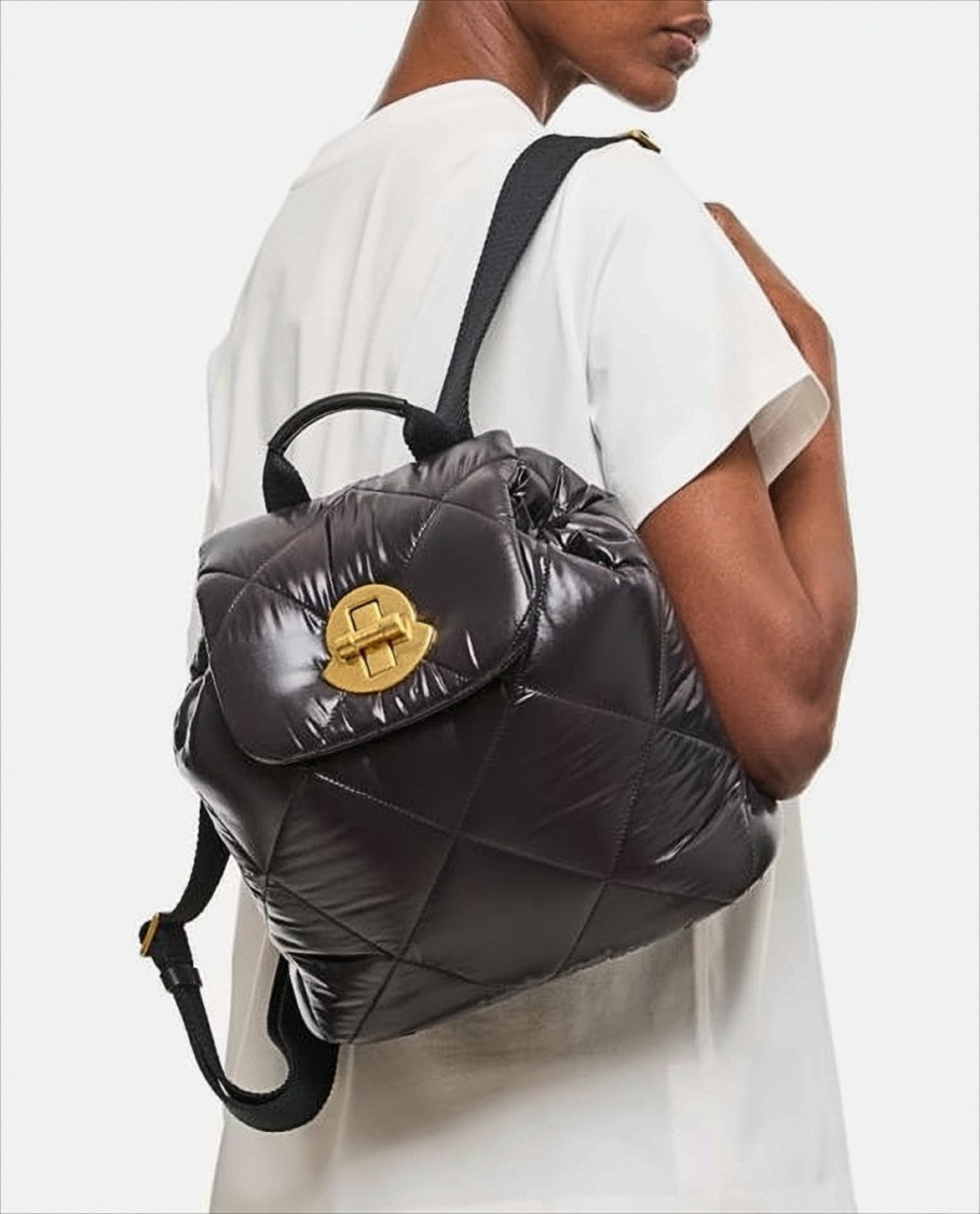 Moncler Quilted Black Polyamide Backpack With Gold-Tone Turn-Lock Closure