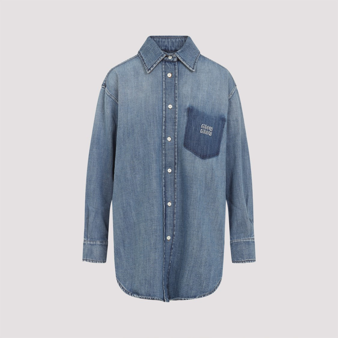 Miu Miu Blue Cotton Shirt With Classic Collar