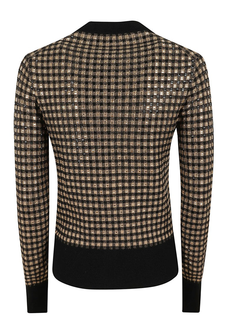 Ermanno Scervino Gingham Pattern Cardigan With Crystal Embellishments