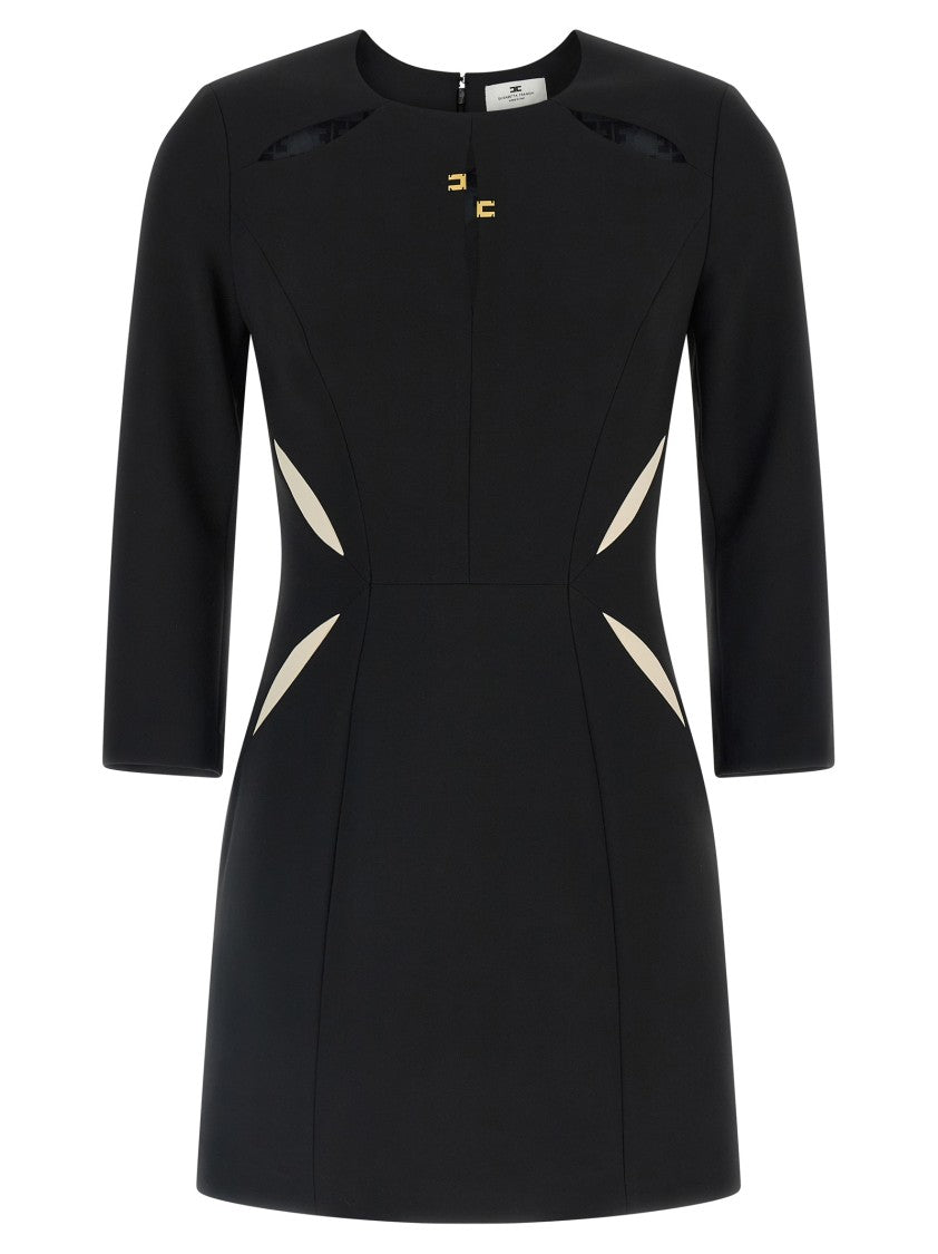 Elisabetta Franchi Mini Dress With Crewneck And Contrasting Waist Inserts