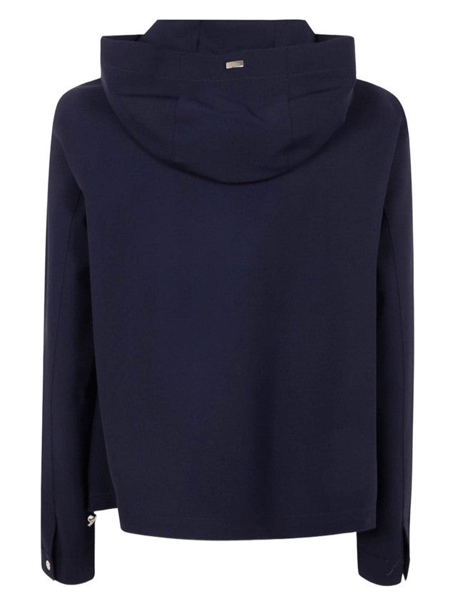Herno Stretch Jersey Jacket With Drawstring Hood And Metal Logo