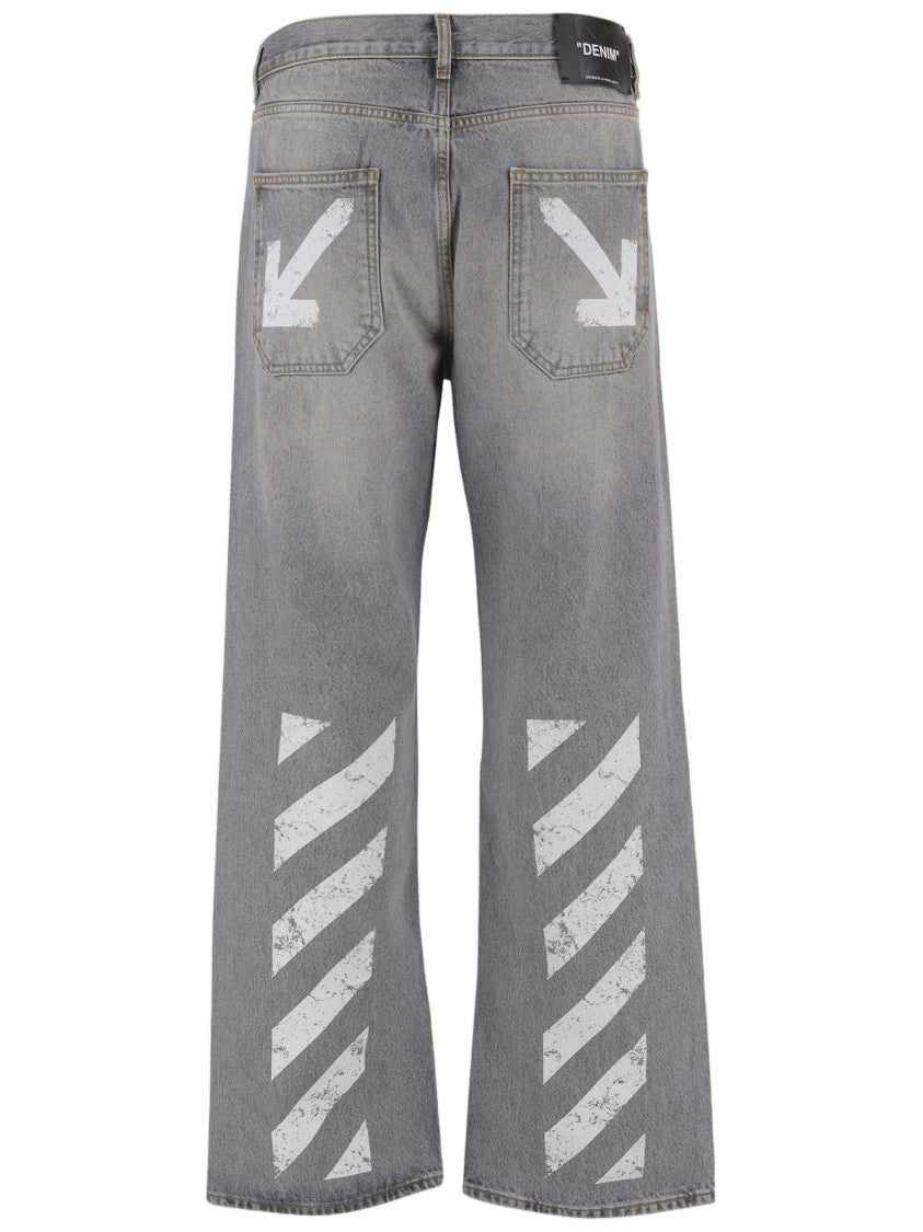 Off-White Light Gray Washed Cotton Denim Jeans