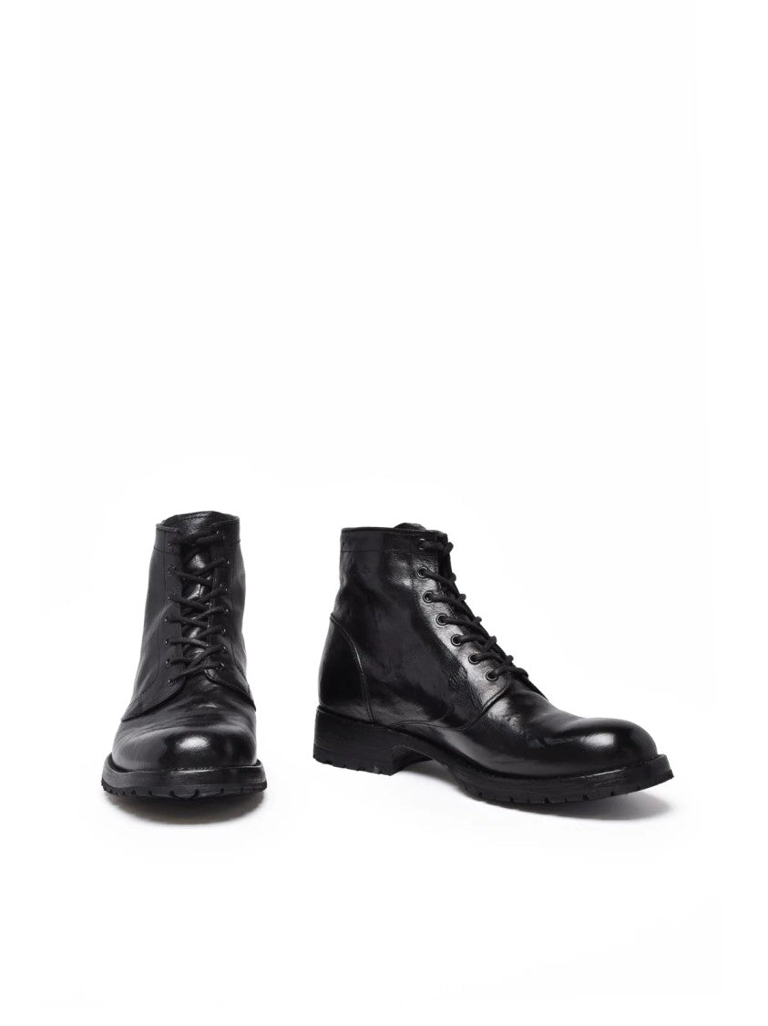 Ducanero Black Leather Lace-Up Ankle Boots