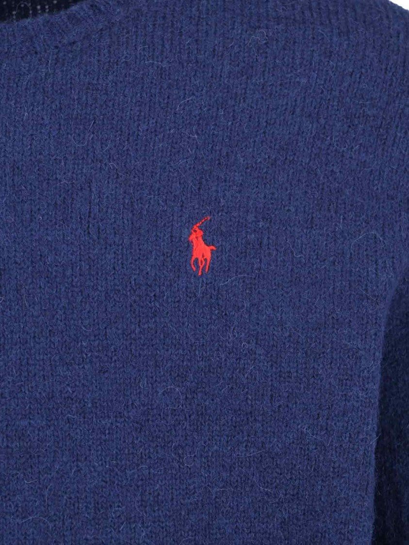 Polo Ralph Lauren Navy Blue Alpaca Blend Sweater With Logo Embroidery