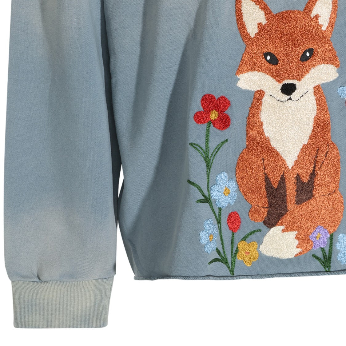 Found Relaxed Fit Embroidered Hoodie With Textured Fox Design