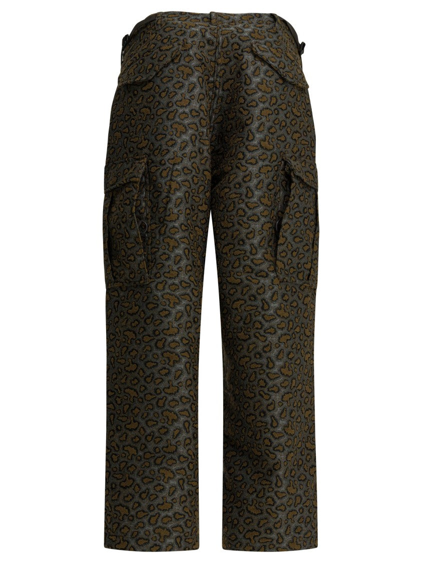 Beams Plus Leopard Print Relaxed Fit Trousers With Utility Flap Pockets