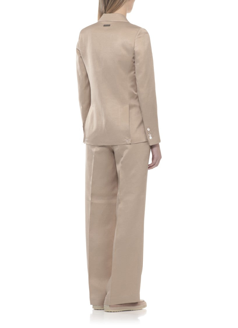 Peserico Beige Viscose-Blend Double-Breasted Blazer