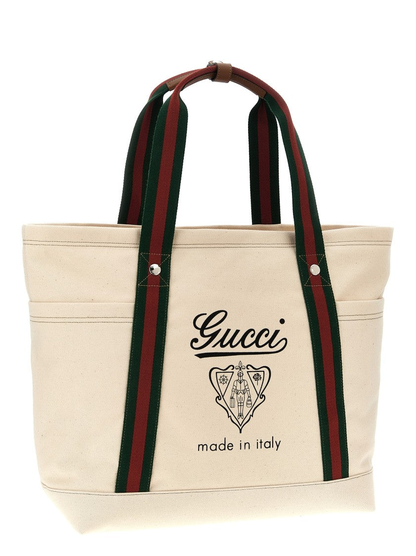Gucci Large Cotton Tote Bag With Leather Accents