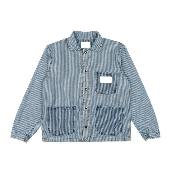 Crtfd Relaxed Fit Striped Denim Jacket With Patch Pockets