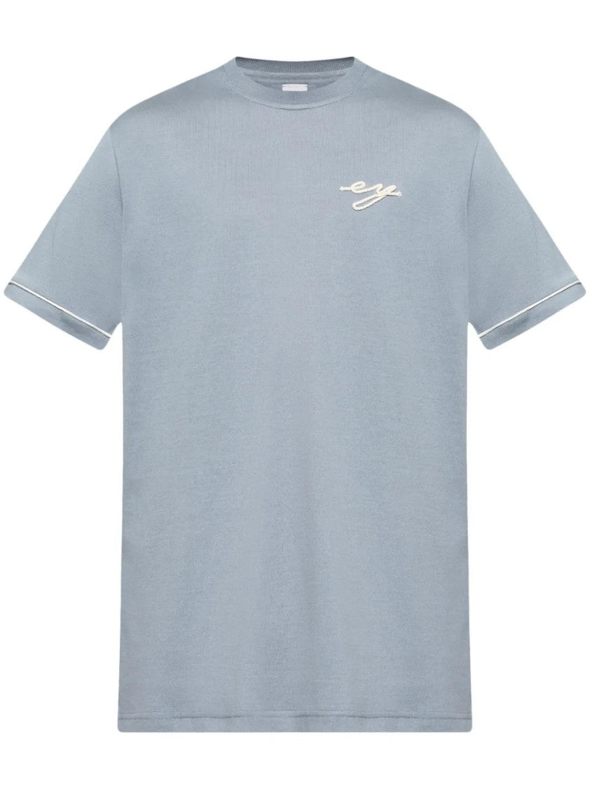 Eleventy Logo-Embroidered Light Blue T-Shirt