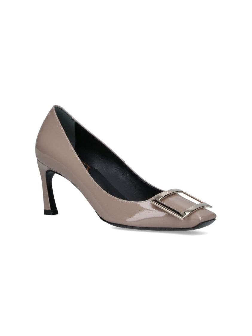 Roger Vivier Taupe Patent Leather Slip-On Pumps