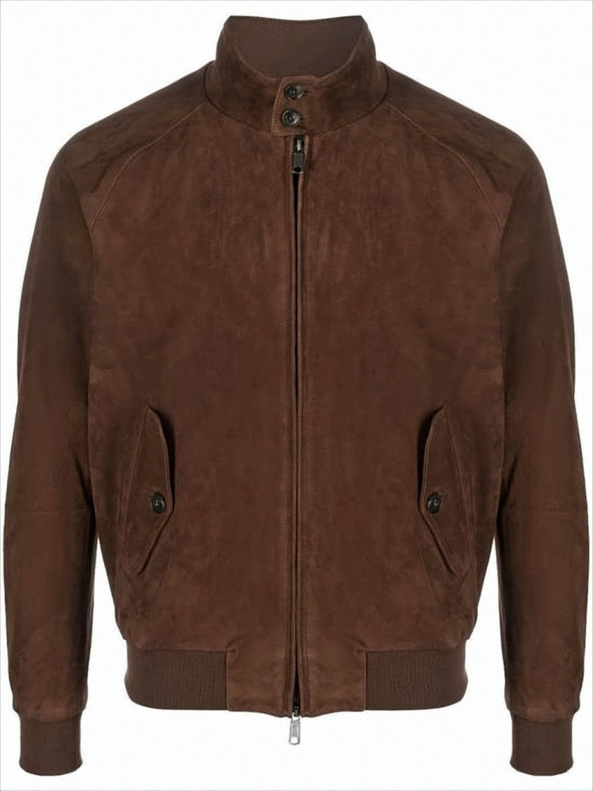 Baracuta Brown Suede Leather Bomber Jacket With Classic Details