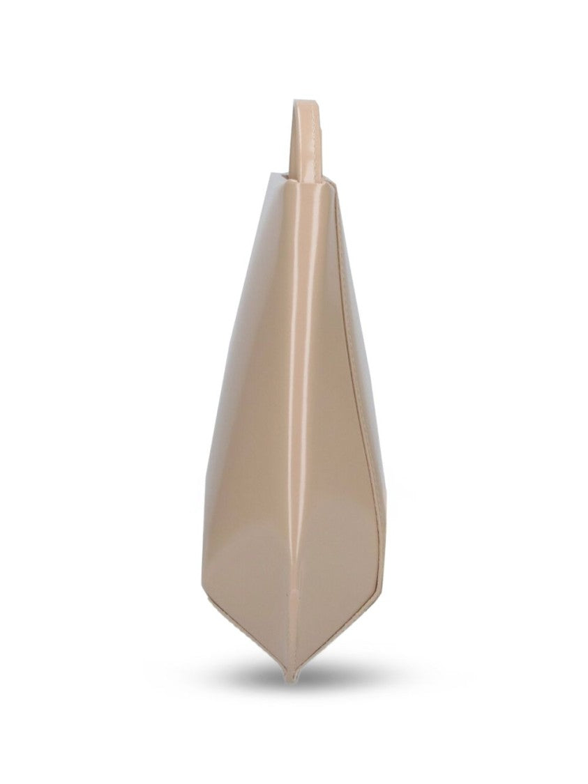 Fane Beige Loge Leather Structured Shoulder Bag