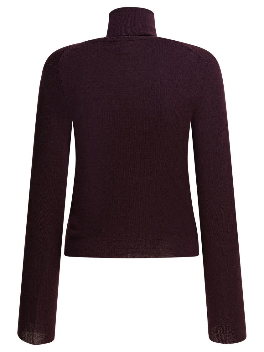 R2w Fitted High Turtleneck Knitwear In Bordeaux