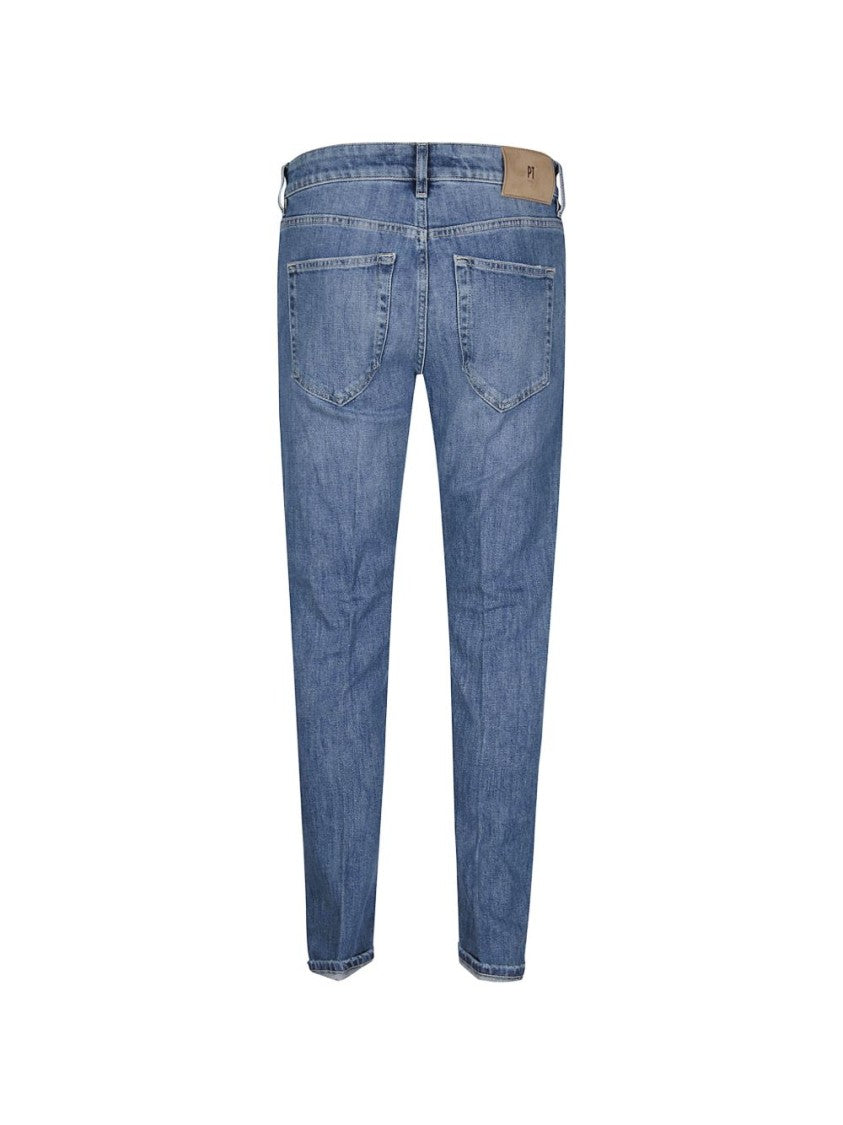 Pt Torino Classic Blue Wash Denim Trousers With Tapered Leg And Five-Pocket Design
