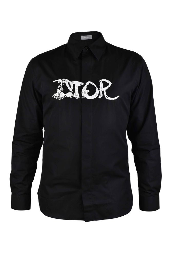 Dior Black Cotton Shirt With Embroidered Inscription