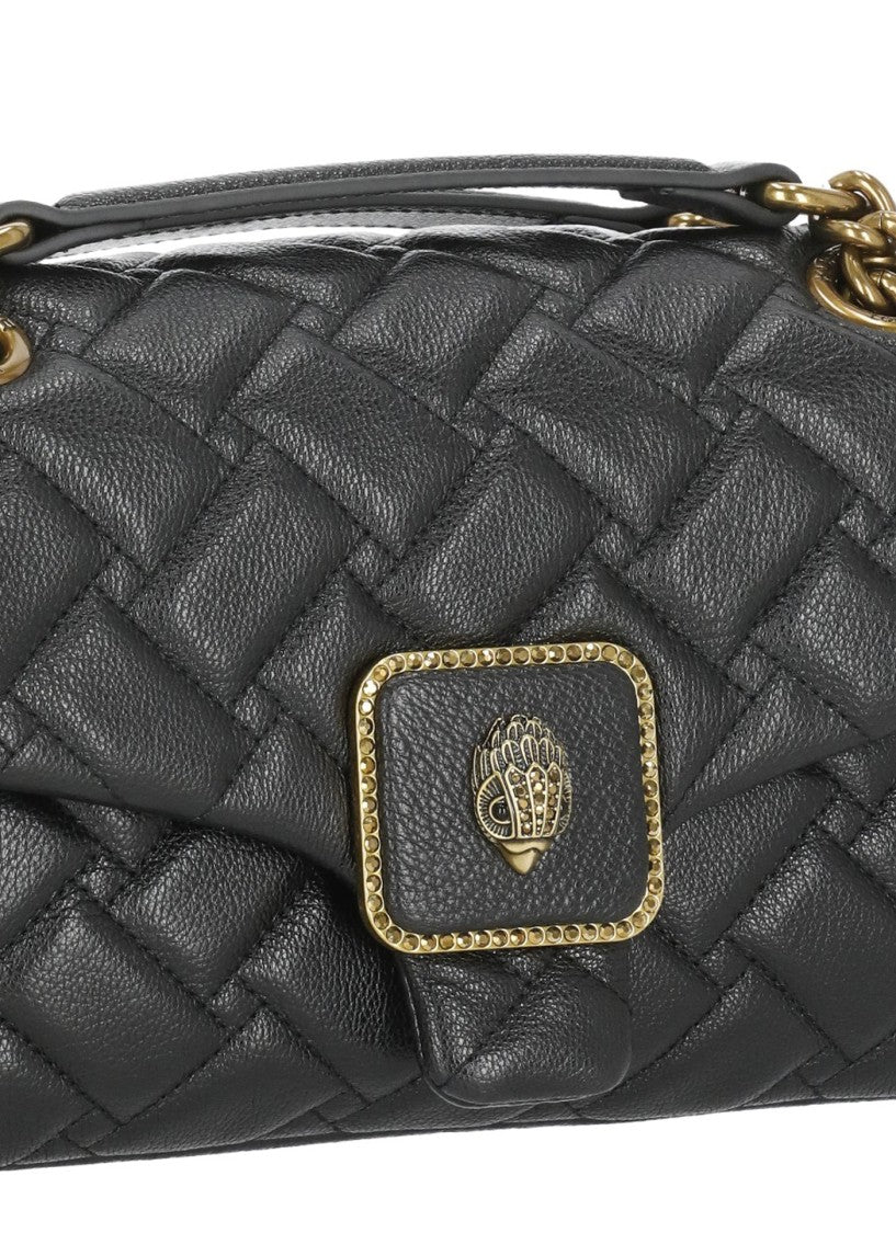 Kurt Geiger Black Quilted Leather Rhinestone Accents Shoulder Bag
