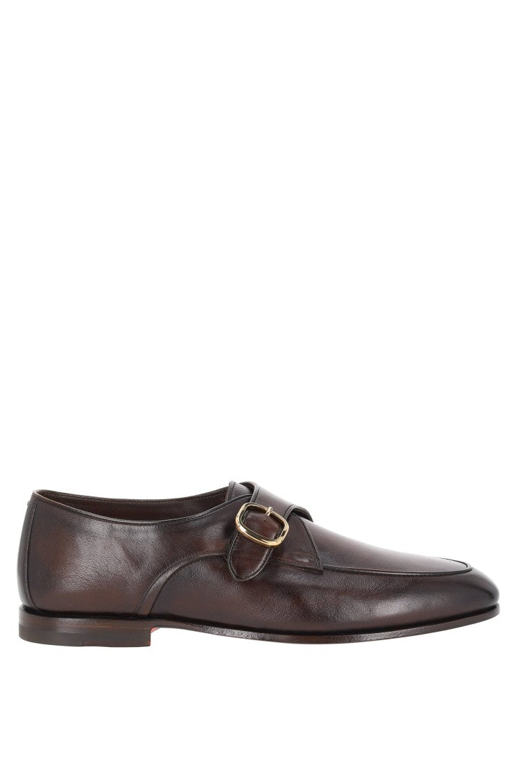 Santoni Oak Brown Carlo Patina Leather Loafers