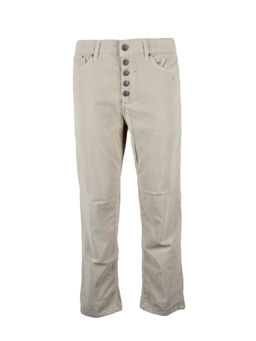 Dondup Cropped White Pants With Button-Fly Closure