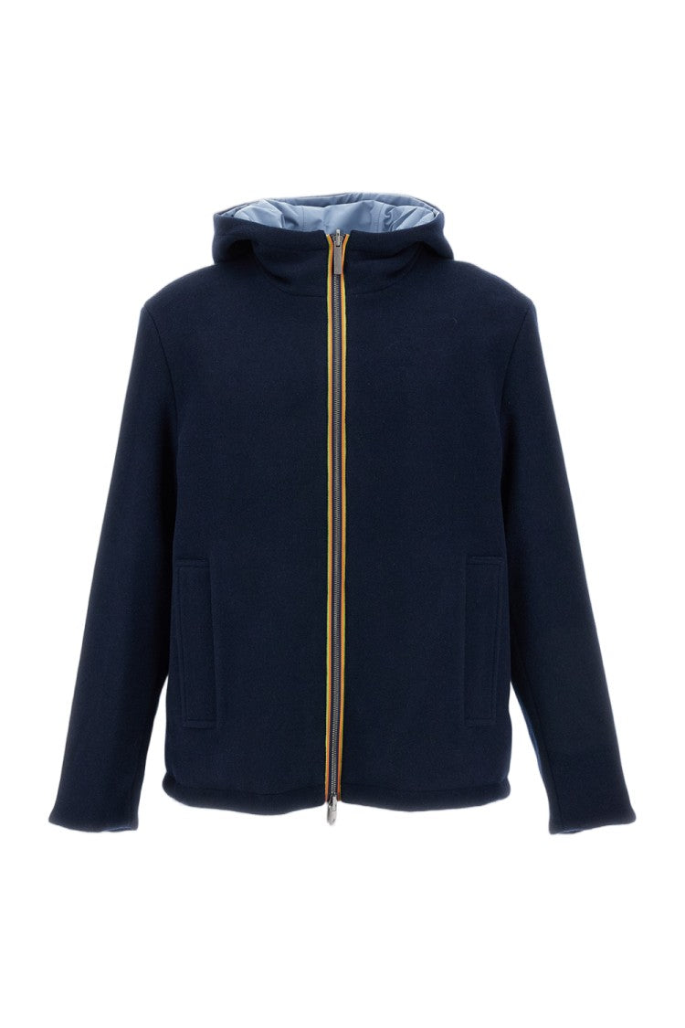 K-Way Blue Claudel Wool Bonded Reversible Jacket