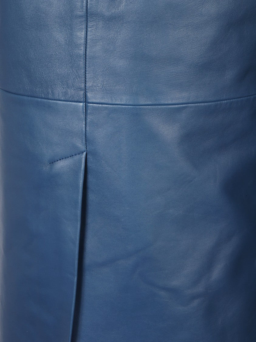 The Frankie Shop Blue Leather Midi Skirt With Structured Design