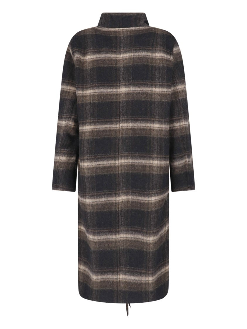 Isabel Marant Étoile Plaid Wool Blend Gihan Coat With Fringe Detail