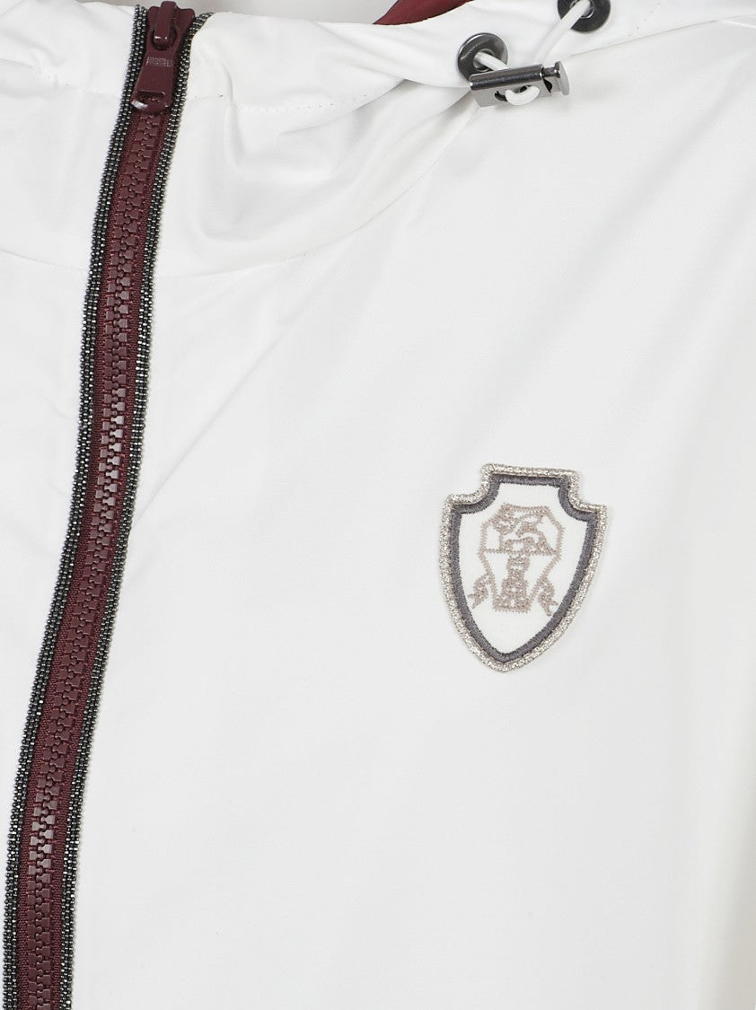 Brunello Cucinelli Front Zip Fastening White Coat With Drawstring Hood