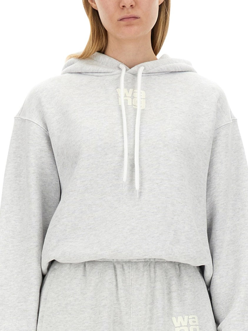 T By Alexander Wang Oversized Grey Hoodie With Subtle Logo
