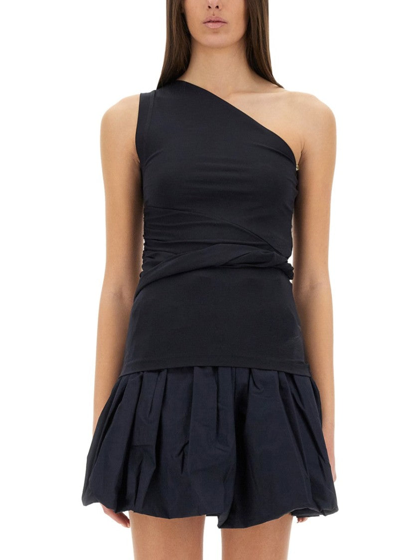 Patou One-Shoulder Ruched Black Jersey Top