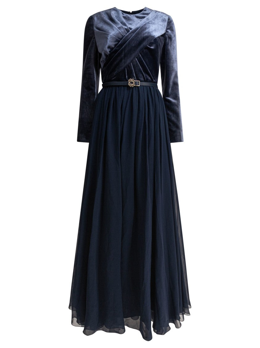 Elie Saab Wrap-Style Midi Dress With Velvet Bodice