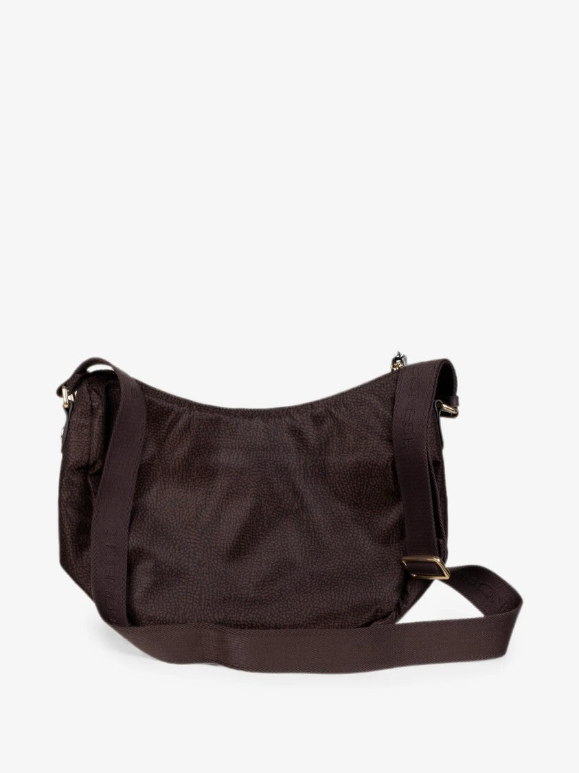 Borbonese Brown Luna Middle Textured Leather Shoulder Bag