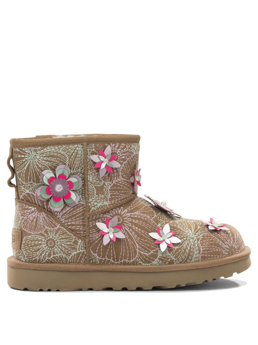 Ugg Playful Floral Suede Ankle Boots With 3D Appliqués