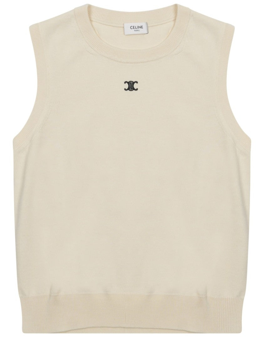 Celine Logo Embroidered Virgin Wool Knit Vest