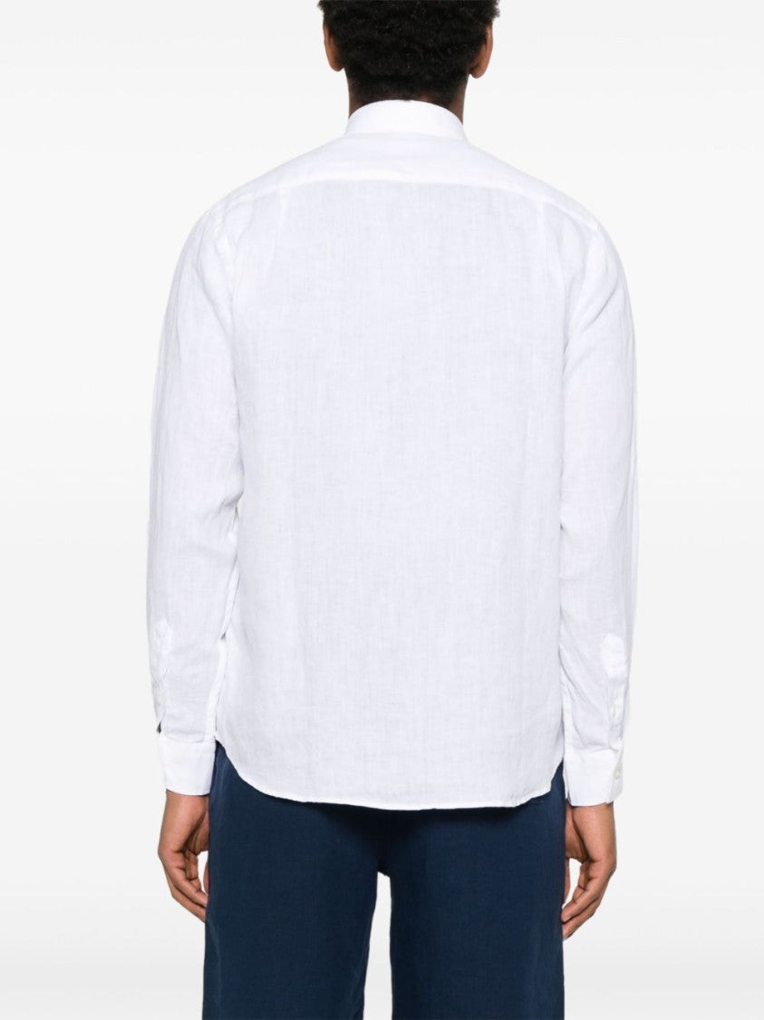 Vilebrequin White Linen Shirt With Turtle Embroidery