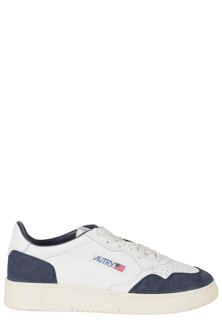 Autry White Blue Medalist Low Suede Inserts Leather Sneakers