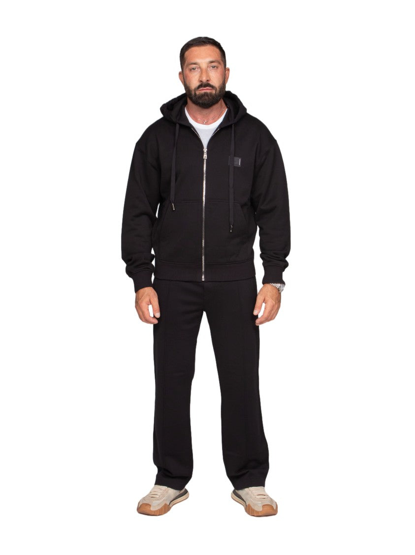 Dolce & Gabbana Black Zip-Up Hoodie With Drawstring Hood And Ribbed Details