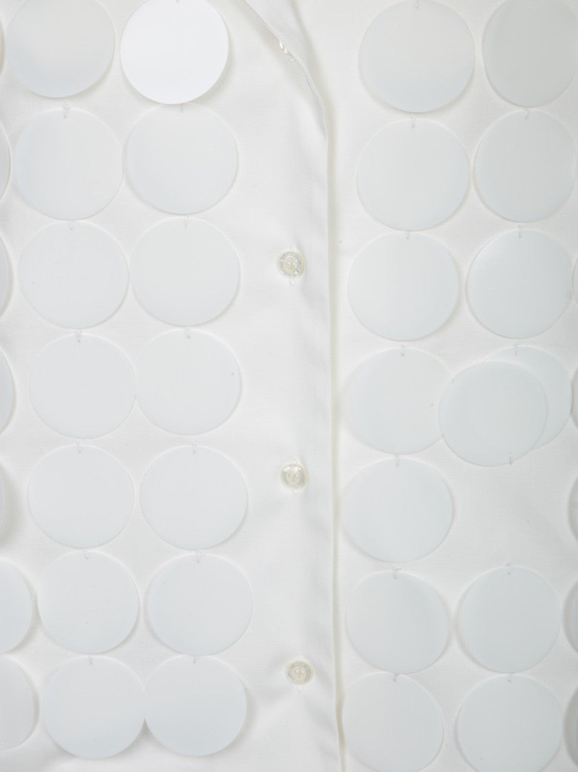 Msgm White Sequin-Overlay Short Sleeve Shirt
