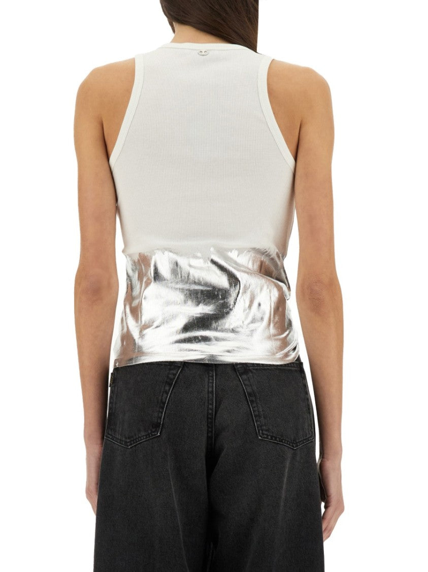 Rabanne Ribbed Top With Striking Silver Piercing Applique