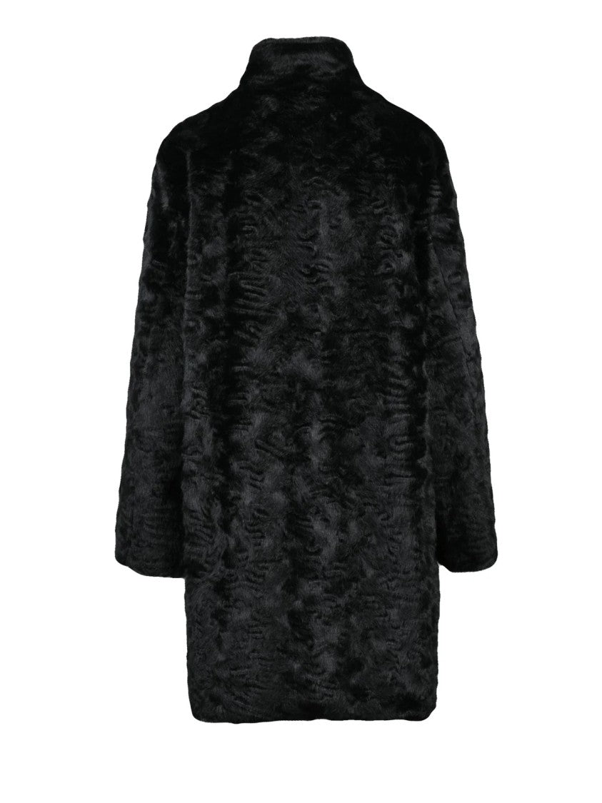 Pennyblack Black Polyester Faux Fur Coat