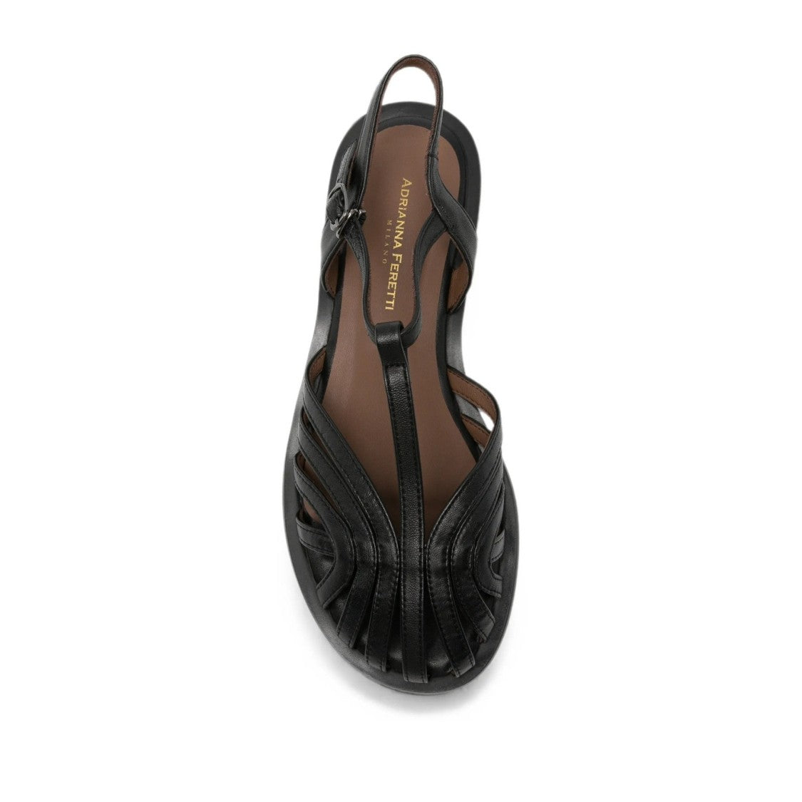Adrianna Feretti Black T-Strap Cage Design Leather Sandals