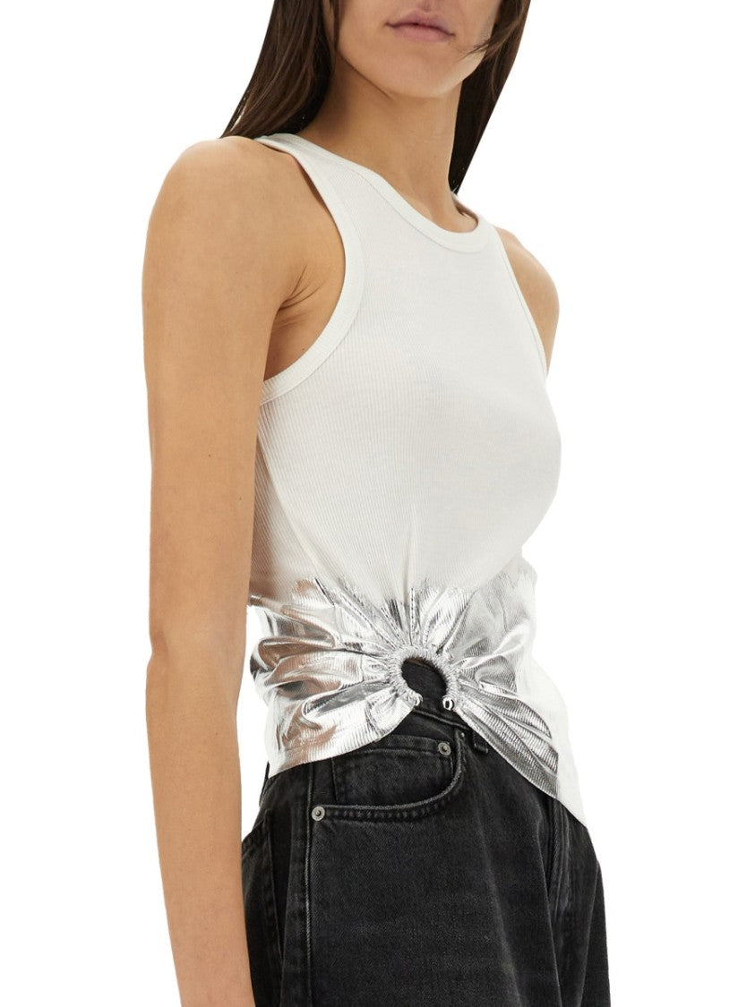 Rabanne Ribbed Top With Striking Silver Piercing Applique