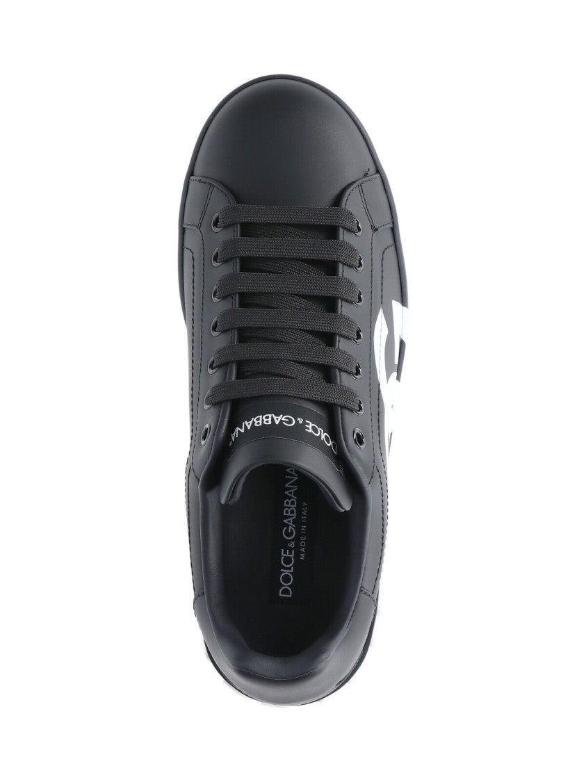 Dolce & Gabbana Portofino Low-Top Sneakers In Smooth Black Calf Leather