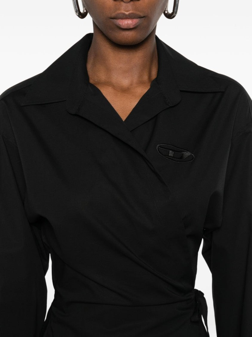 Diesel Wrap-Style Black Top With Tonal Logo Detail