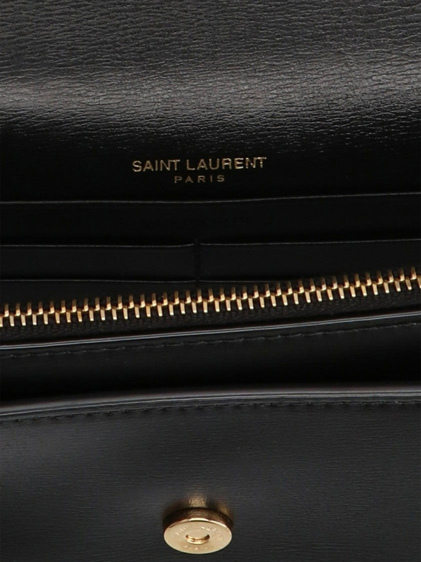 Saint Laurent Rectangular Black Leather Handbag With Chain Strap