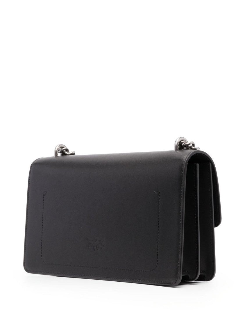 Pinko Black Calf Leather Bag With Love Birds Buckle