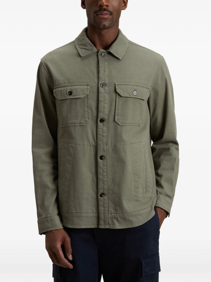 Woolrich Boxy Olive Green Flap Overshirt