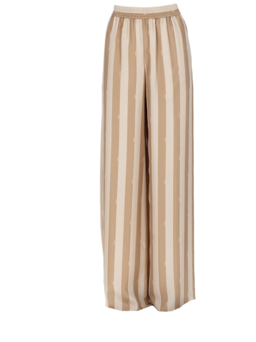 Fendi Wide-Leg Silk Trousers With Monogram Detail