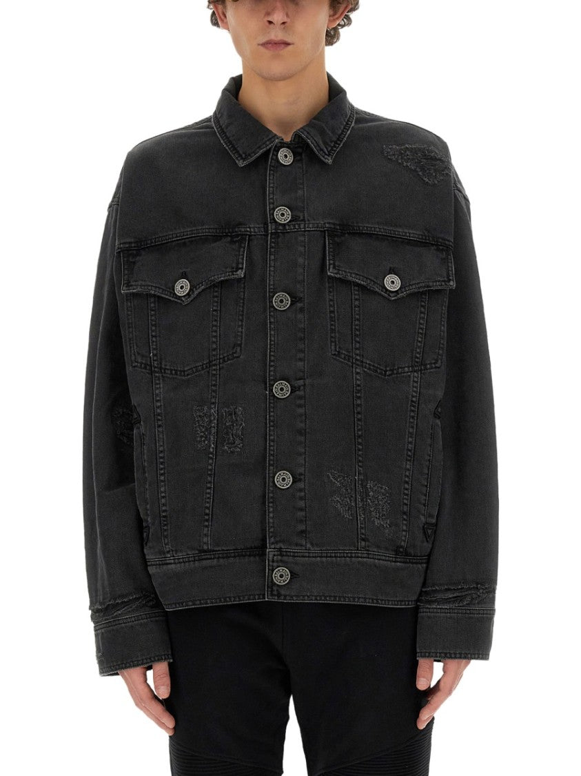 Balmain Distressed Black Denim Jacket