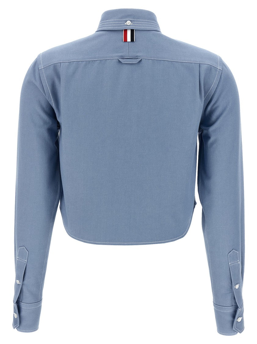 Thom Browne Cropped Denim Shirt With Contrast Stitching