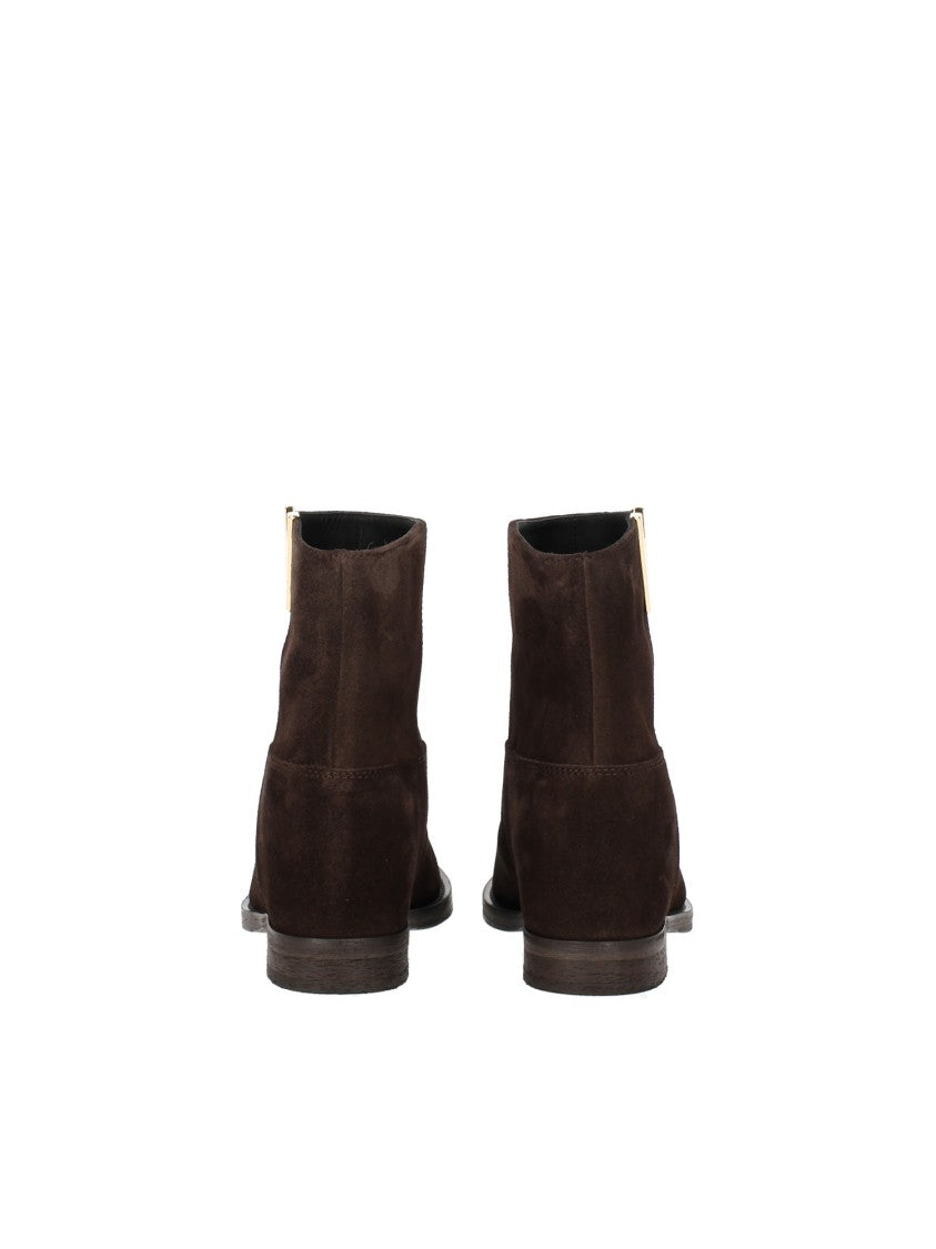 Via Roma 15 Black Pointed-Toe Gold Accent Ankle Boots